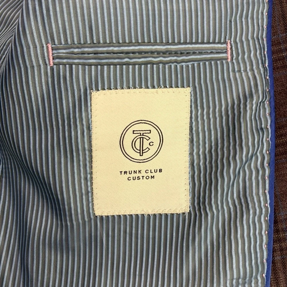 The Trunk Club Custom Twill Wool Mini-Windowpane Plaid Blazer Mens 40R Burgundy
